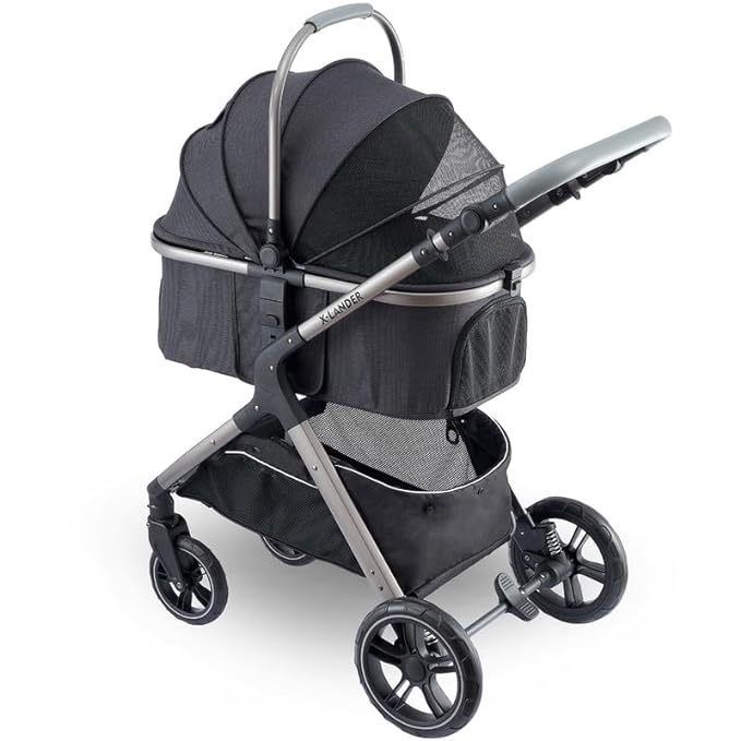 TUMITPET Pet Stroller for Small Medium Dogs, Cat Stroller Travel System Four Wheel Dog Stroller with Carrier, Zipperless Entry/Cup Holder/Storage Basket