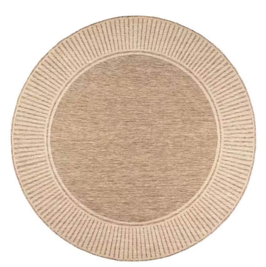nuLOOM Asha Simple Border Light Brown 6 ft. 7 in. x 6 ft. 7 in. Round Indoor/Outdoor Patio Area Rug