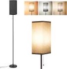 Floor Lamps for Living Room Bedroom - 3 Color Temperature Black Standing Lamp with Pull Chain Switch, Modern Tall Lamp for Office Home Nursery and Hotel, Pole Lamp with Beige Lampshade for Reading