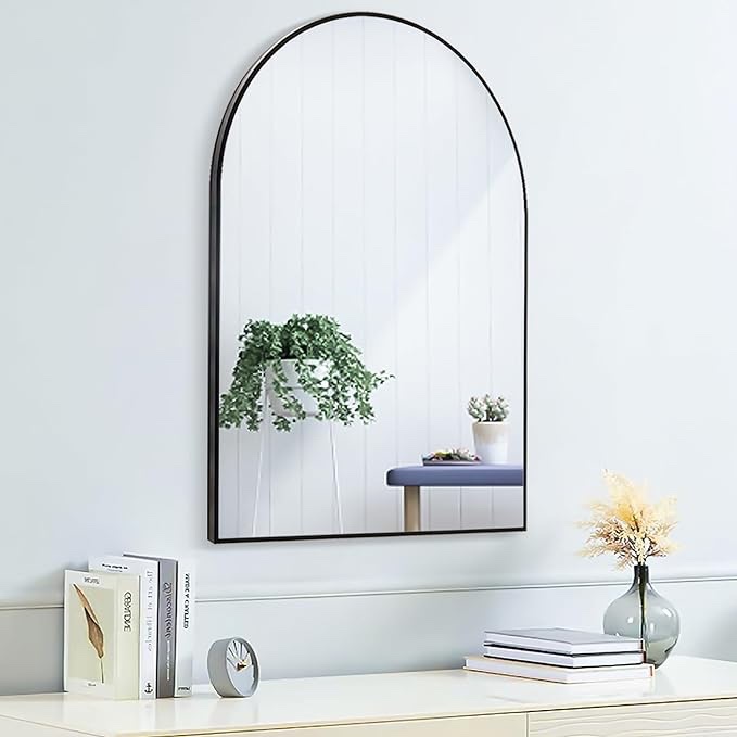 SCWF-GZ 20x30 Arch Mirror Rectangle Wall Mounted Metal Frame Mirrors for Entryway Bedroom Bathroom Living Room 20 30 24x36 inch Gold Silver - Black