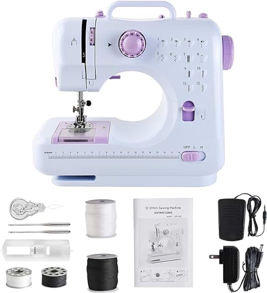 JUCVNB Mini Sewing Machine for Beginners and Kids, Sewing Machines with Reverse Sewing and 12 Built-in Stitches, Portable Sewing Machine