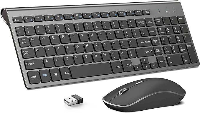 Wireless Keyboard and Mouse, Vssoplor 2.4GHz Rechargeable Compact Quiet Full-Size Keyboard and Mouse Combo with Nano USB Receiver for Windows, Laptop, PC, Notebook-Dark Gray