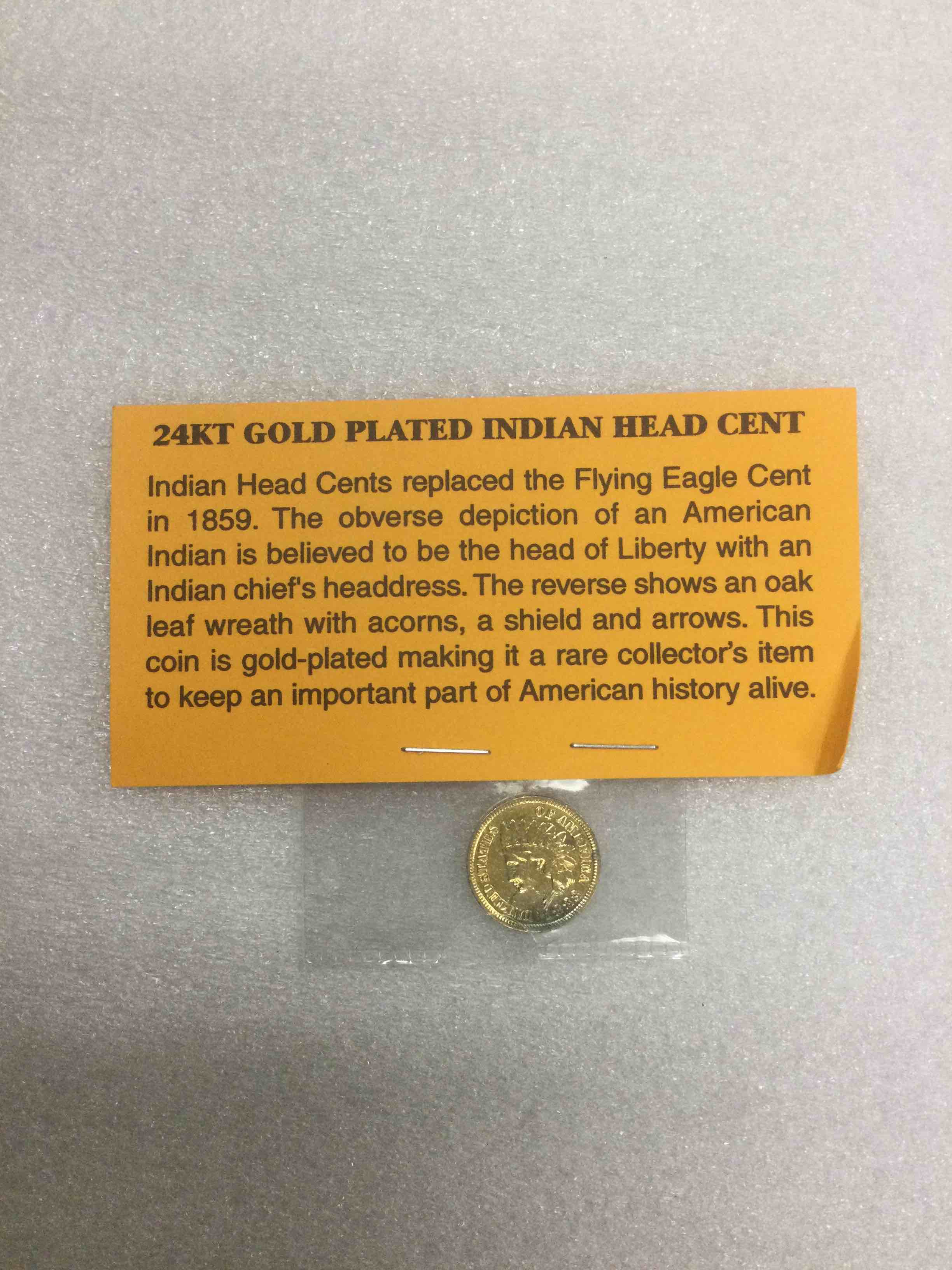 24KT Gold Plated Indian Head Cent 