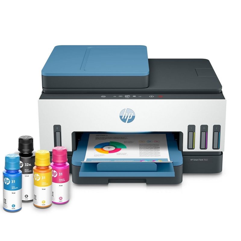 HP Smart -Tank 7602 Wireless All-in-One Cartridge-free Ink Printer, up to 2 years of ink included, mobile print, scan, copy, fax, auto doc feeder, featuring an app-like magic touch panel (28B98A)