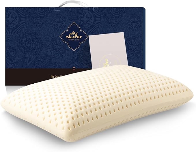 Talatex Talalay 100% Natural Premium Latex Pillow, Medium Soft Pillow with Organic Pillowcase Helps Relieve Pressure, Perfect Package Best Gift with Removable Tencel Cover