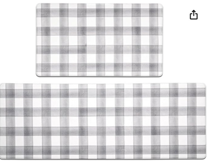 FRESHMINT Modern Farmhouse Plaid 2 Piece Set Kitchen Mats for Floor Anti Fatigue Waterproof & Non-Skid Kitchen Rugs Cushioned Kitchen Mat for Standing Washable Comfort Desk Kitchen Runners