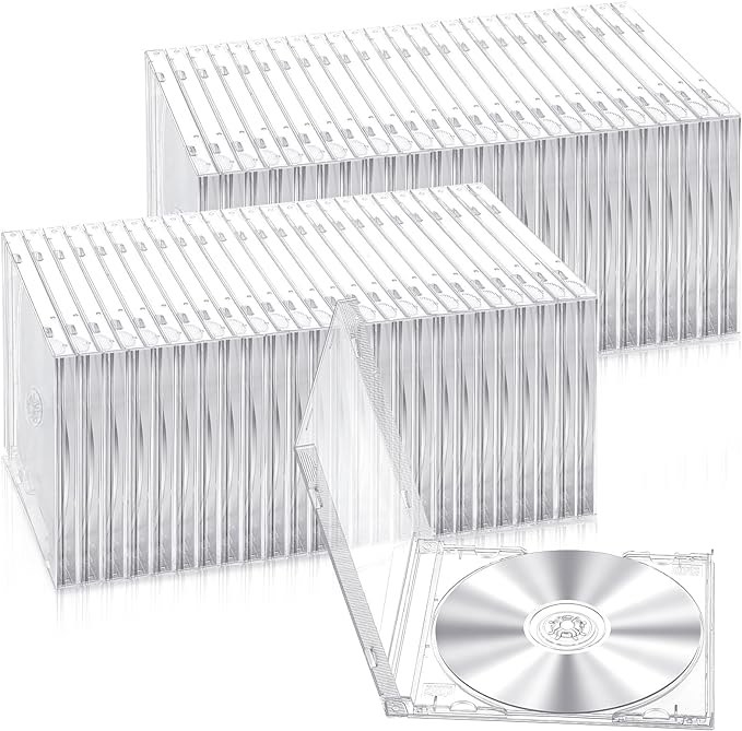 100 Pcs Standard Plastic CD Case Single Jewel Case Clear DVD Disc Case Black Disc Case for Disks Protection Replacement (Clear,5.2mm)