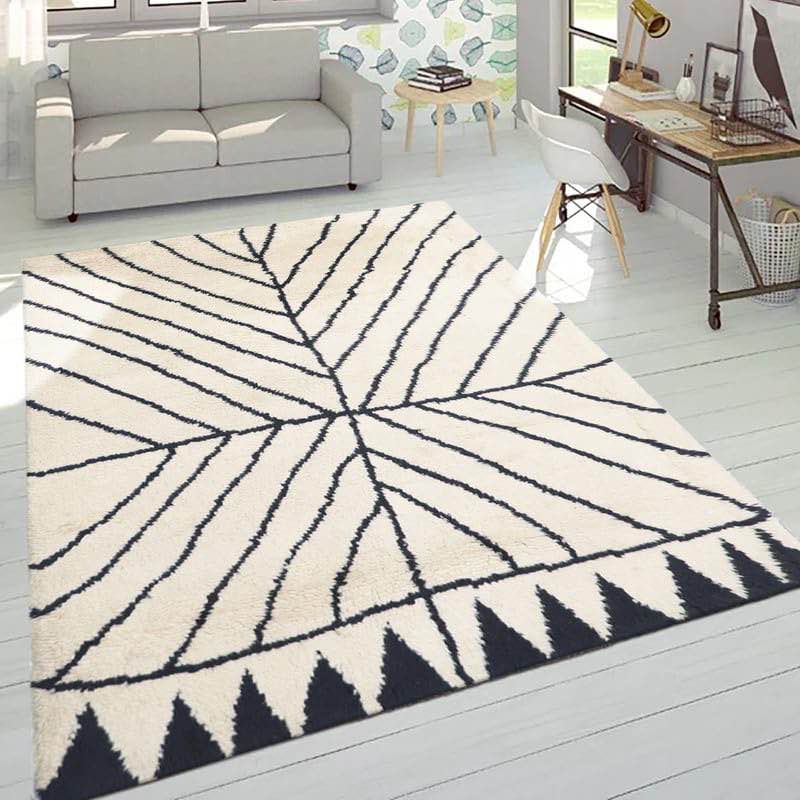 (similar to photo )DECORDEC Moroccco Teppich Imani Handmade Rug Export Quality Hand Knotted Pure Woollen Thick Carpet for Living Room Bedroom Size 5 x 8 feet