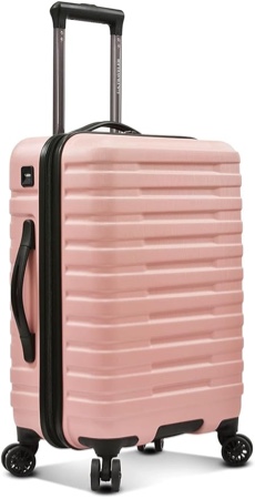 U.S. Traveler Boren Polycarbonate Hardside Rugged Travel Suitcase Luggage with 8 Spinner Wheels, Aluminum Handle, Pink, Checked-Large 30-Inch