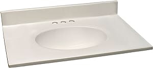 Design House 586289 Cultured Marble 31-Inch Vanity Top with Integrated Oval Bowl, Reinforced Packaging, White on White/Centerset