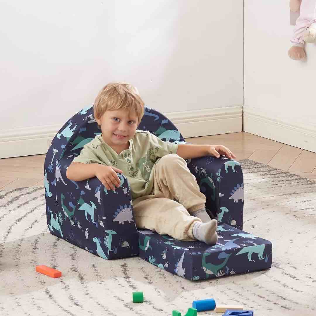 Kids Sofa Couch, Children Flip-Out Chair 2-in-1 Toddler Chairs Convertible Sofa to Lounger, Navy