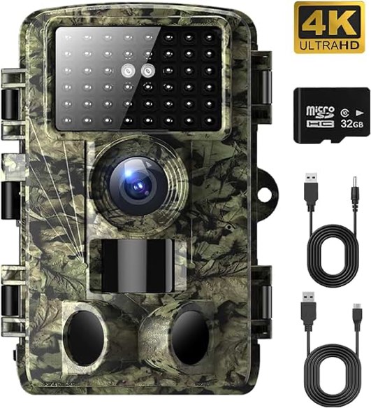 Dargahou Trail Camera - 4K 48MP Game Camera with Night Vision, 0.05s Trigger Motion Activated Hunting Camera, IP66 Waterproof, 130 Wide-Angle with 46pcs No Glow Infrared LEDs for Outdoor Wildlife