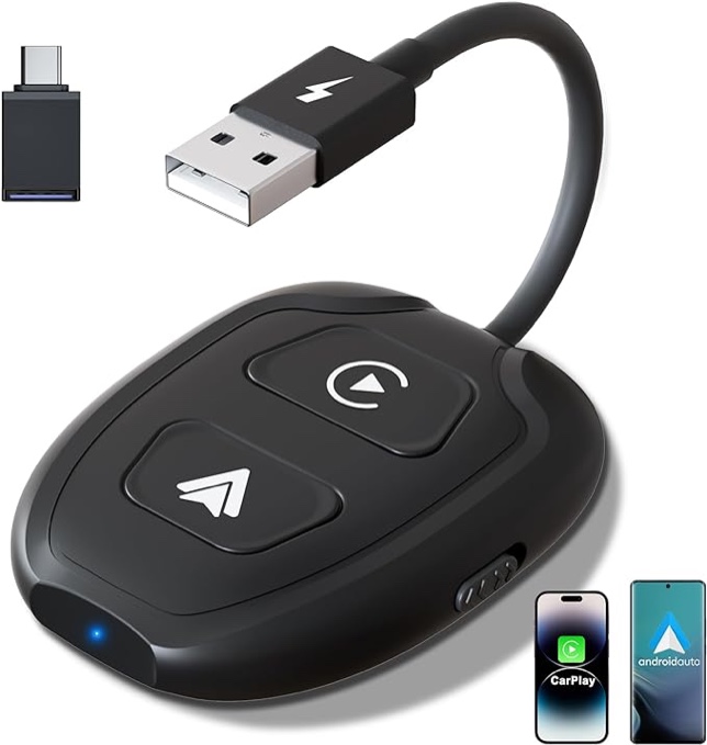 AirLinnnk 2024 Upgrade 2 in 1 Wireless Carplay & Android Auto Adapter | 1-Click Switching Between Android and Apple Devices for Family Members | Plug & Play, Compact Size