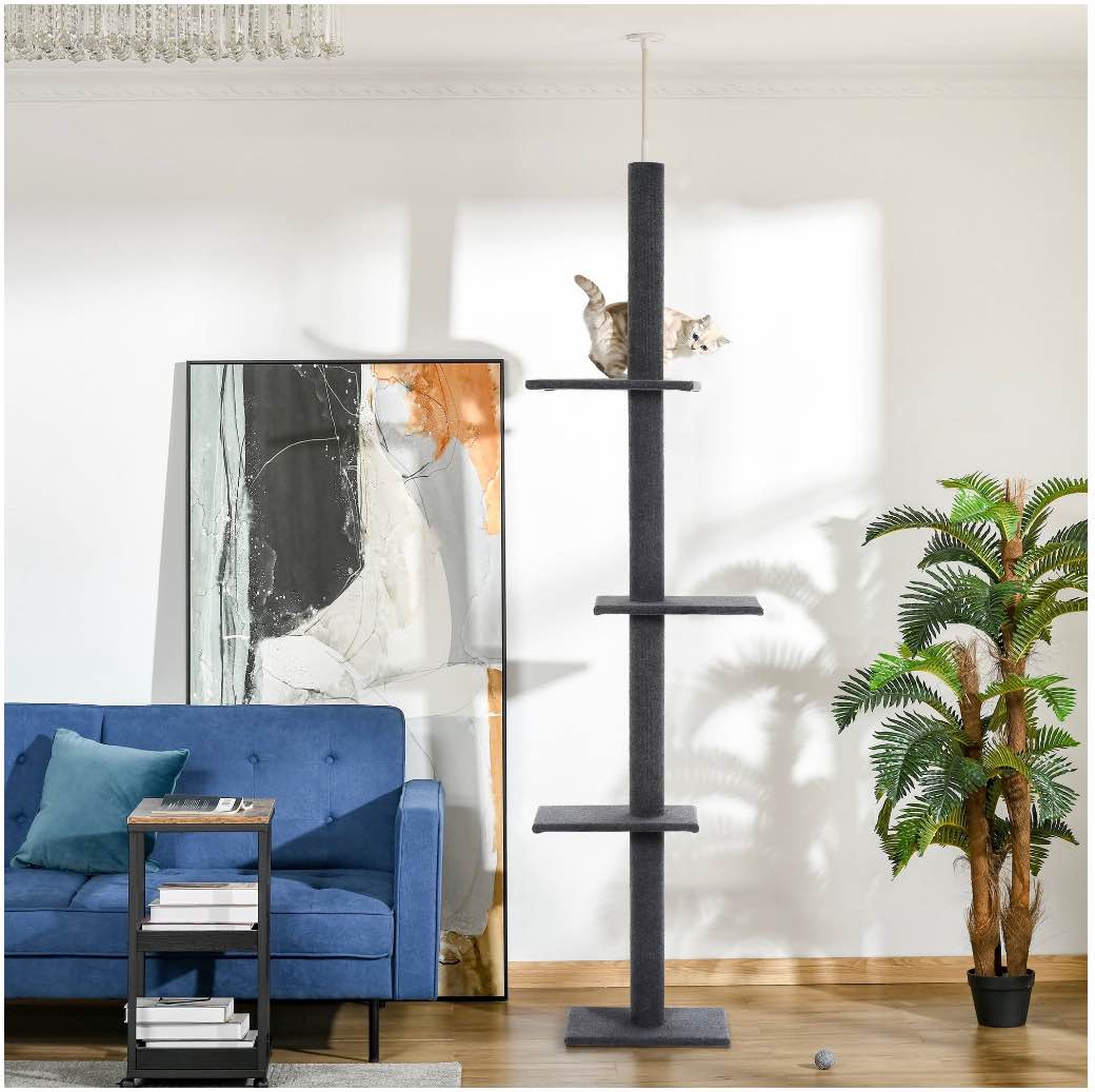 Pawhut 4-level Platform Cat Tree with Sisal-Covered Scratching Posts, Gray