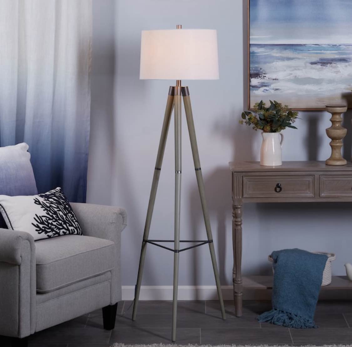 allen + roth 62-in Grey Tripod Floor Lamp