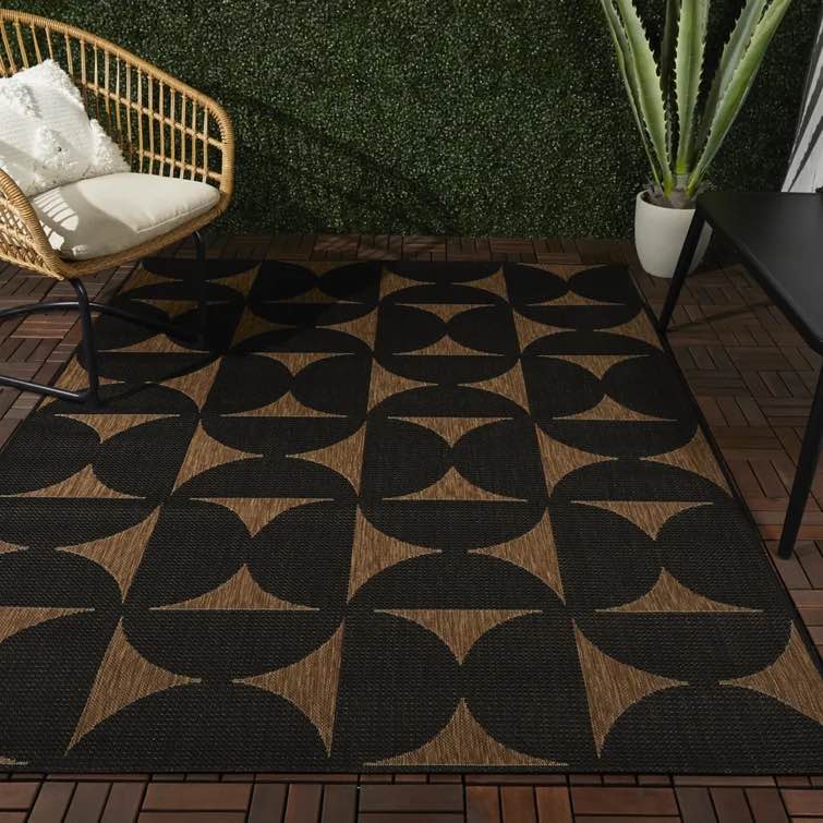 George Oliver Wrightson Geometric Flatweave Black/Brown Area Rug
