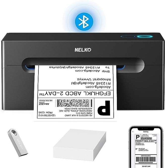 Bluetooth Thermal Shipping Label Printer, NELKO Wireless 4x6 Shipping Label Printer for Small Business, Support Android, iPhone and Windows, Widely Used for Amazon, Ebay, Shopify, Etsy, USPS