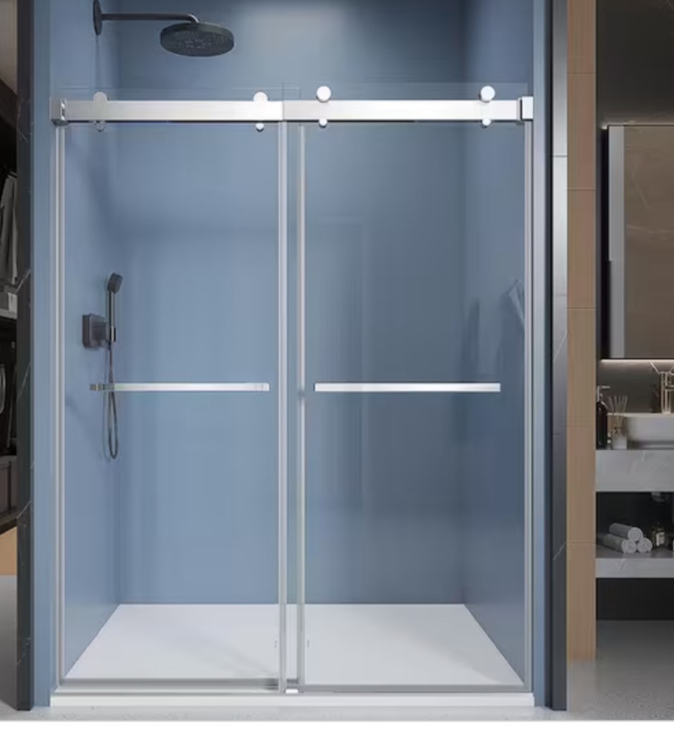 ( incomplete,similar item) Sliding Frameless Shower Door in Chrome with Soft-Closing and Clear KDSC-KD7676-CH  CHROME 