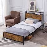 GAZHOME Twin XL Bed Frame, Platform Bed with 2-Tier Storage Headboard, Solid and Stable, Noise Free, No Box Spring Needed, Easy Assembly