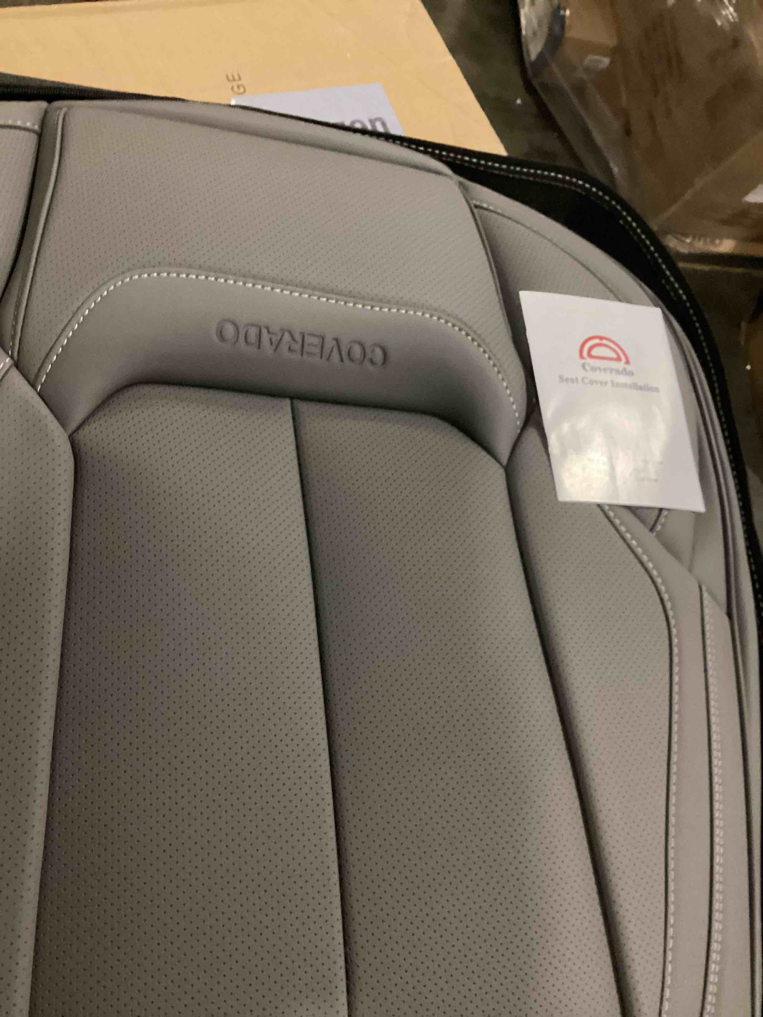 Coverado Car Seat Covers Full Set, Waterproof Nappa Leather Car Seat Protectors for Front and Rear Seats, Universal Auto Interior Set for Most Vehicles, Sedans, SUVs, Pickups and Trucks, Gray