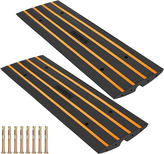 VEVOR 2 Pack Driveway Rubber Curb Ramps Kit Heavy Duty Car Threshold Ramp 2.5 Inch High 1-Channel Cord Cover Curbside Bridge Ramp with 8 Expansion Bolts for Loading Dock Garage Sidewalk
