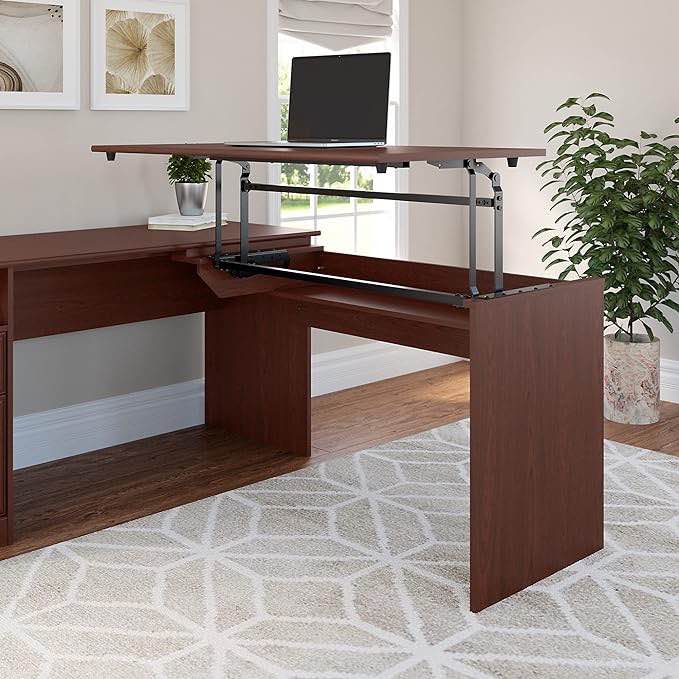 Bush Furniture Cabot 42W 3 Position Sit to Stand Desk Return in Harvest Cherry