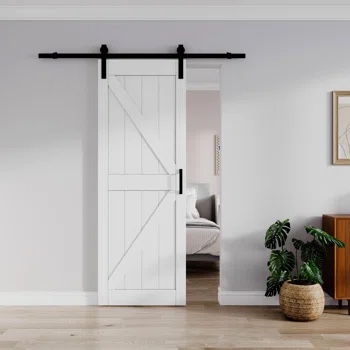 Paneled Manufactured Wood K Shape Barn Door with Installation Hardware Kit