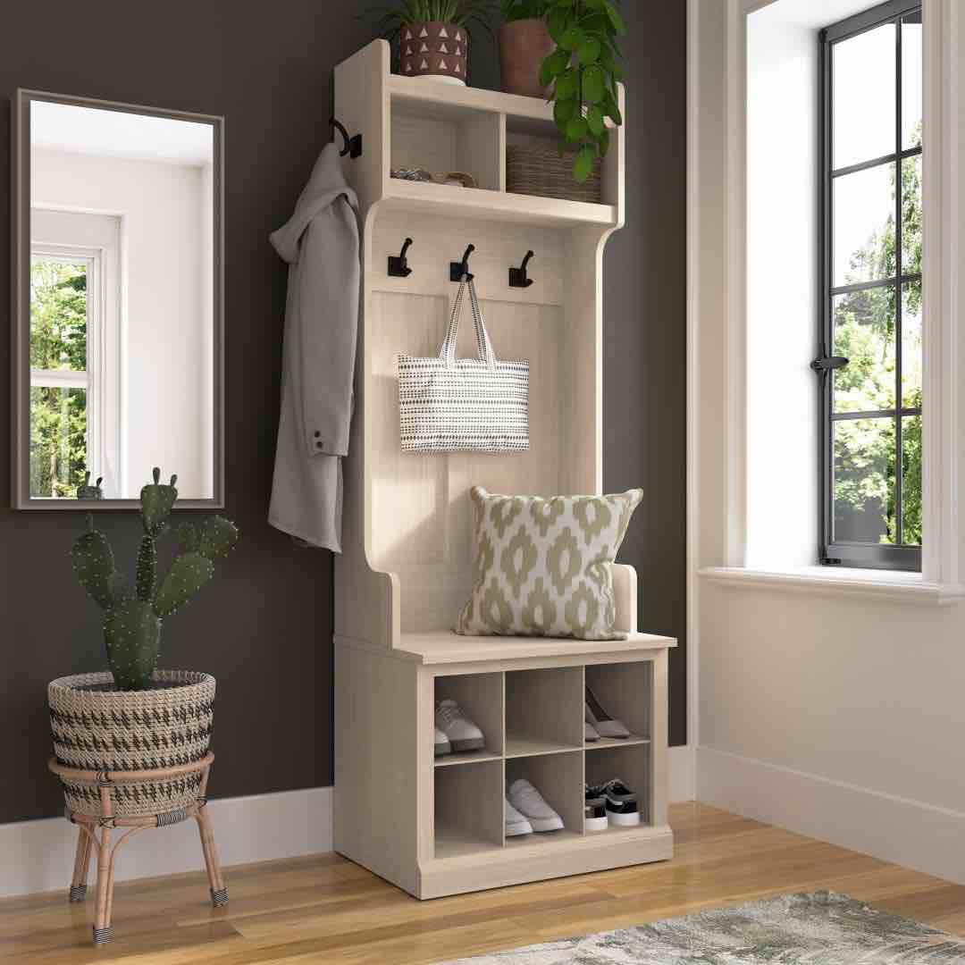 Bush Furniture 24W Hall Tree and Small Shoe Bench with Shelves