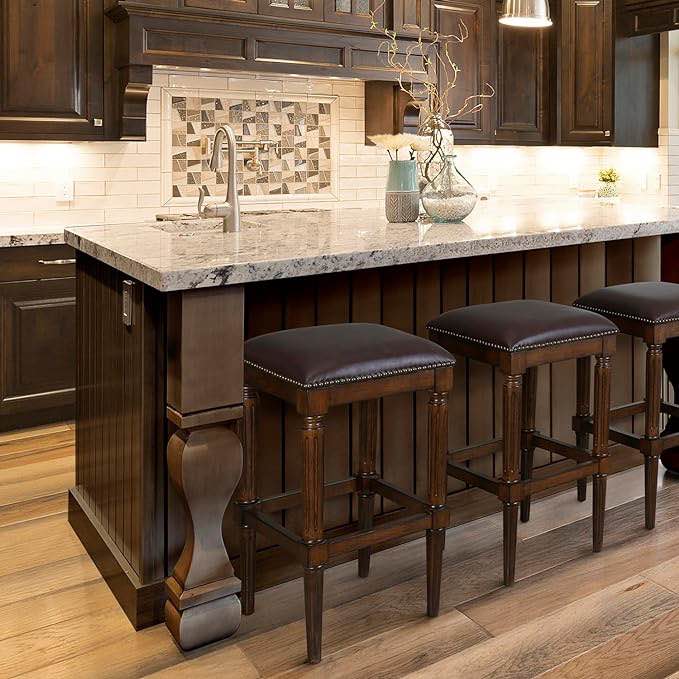New Ridge Home Goods Manchester Stool, Distressed Walnut, Set of 2