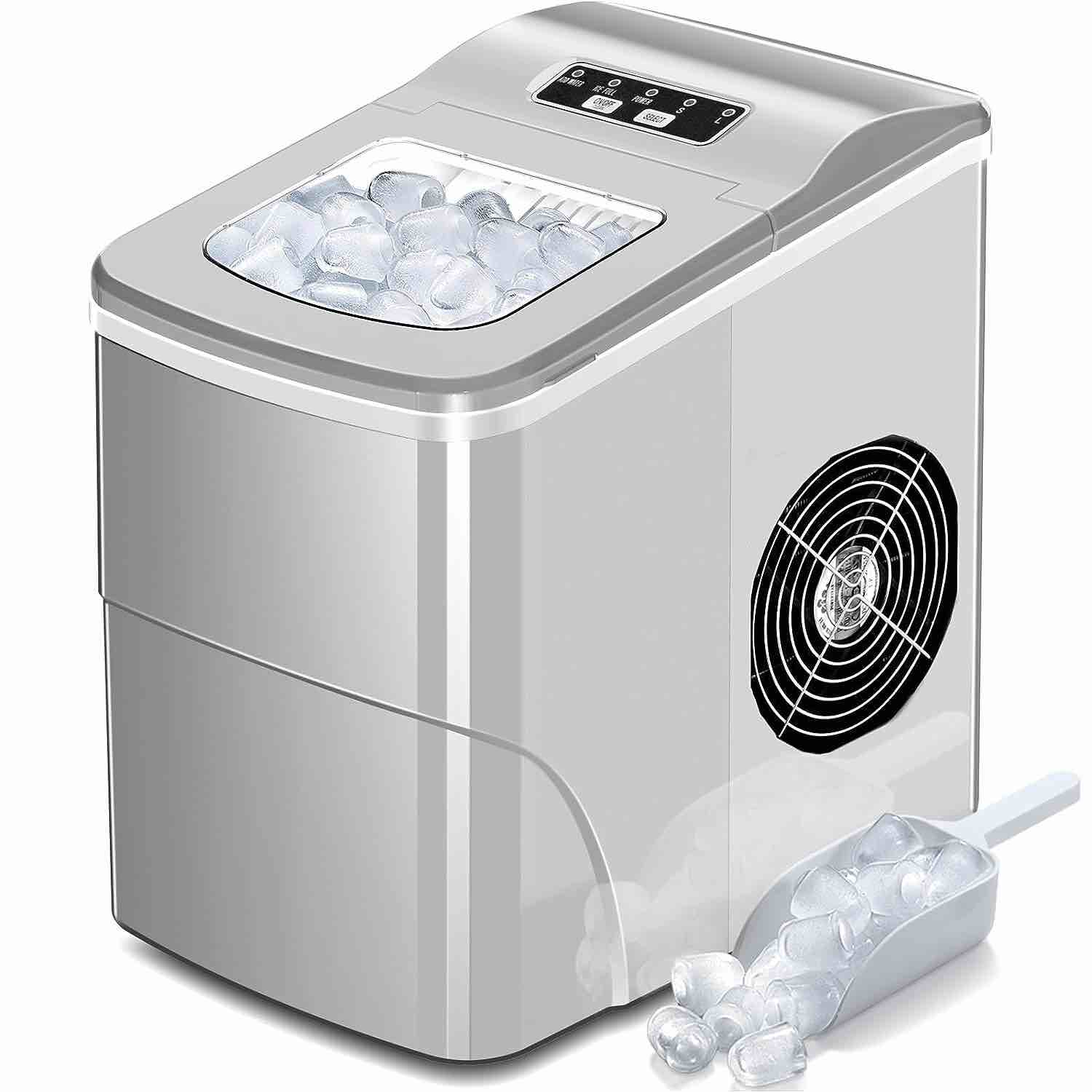 AGLUCKY Nugget Ice Maker Countertop, Portable Ice Maker Machine with Self-Cleaning Function,33lbs/24H,Stainless Steel,Pellet Ice Maker for Home/Kitchen/Office (gray 