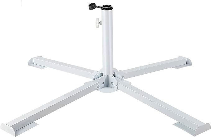 Cunno 2 Pcs Portable Patio Umbrella Stand Foldable Beach Umbrella Stand Adjustable Outdoor Umbrella Base Fit 1.1-1.3 Inch Pole for Sunshade Anchor Tempered Iron Parasol Base Holder, White