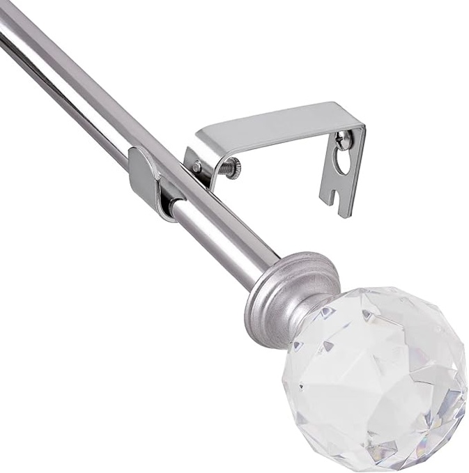 Acrylic Ball Finials Curtain Rod Set?5/8" Treatment Single Curtain Rod?48 to 84 Inch?Chrome