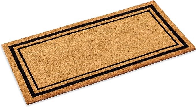 Kempf Double Border Large Coco Coir Mat, Rubber Vinyl Backing, Great for Double Doors, Indoor Outdoor Entrance Rug, 24 x 48-Inch, Black