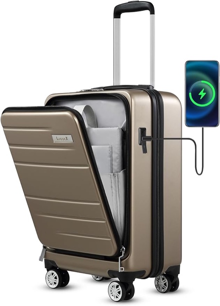 LUGGEX Black Carry On Luggage 22x14x9 Airline Approved, Hard Shell Luggage with USB Port, Travel Suitcase with Wheels and Pocket Compartment
