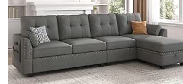 HONBAY Reversible Sectional Sofa L-Shape Sofa Convertible Couch 4-Seater Sofas Sectional for Apartment Dark Grey, (box 2 only incomplete) 