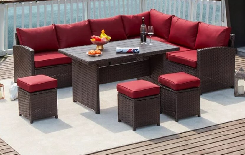 rattan furniture set 7 pcs wine red (box 4 of 4 incomplete) 