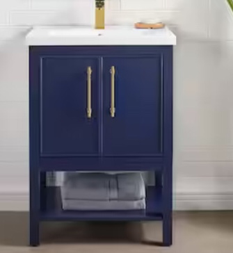 Taylor 24.4 in. W x 18 in. D x 34 in. H Bath Vanity in Navy Blue with Ceramic Vanity Top in White with White Sink, (incomplete) 