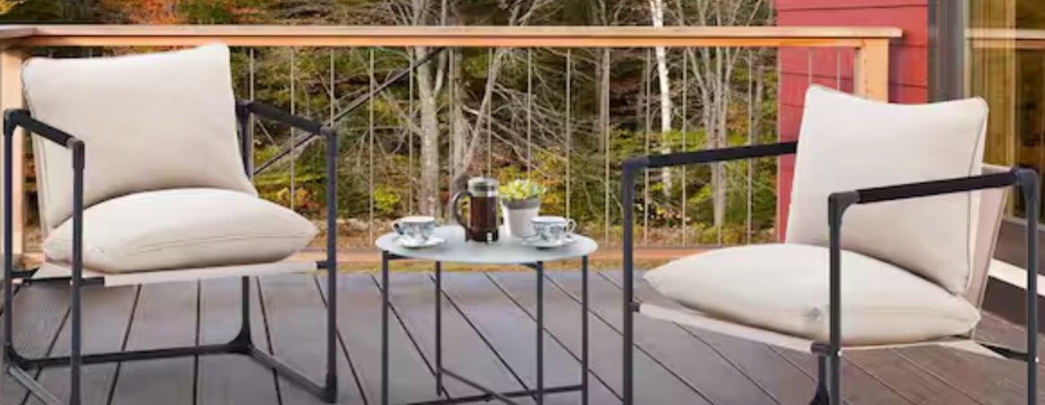 3-Piece Metal Outdoor Patio Conversation Patio Furniture Set for Balcony, Porch, Lawn, and Backyard, Beige Cushion