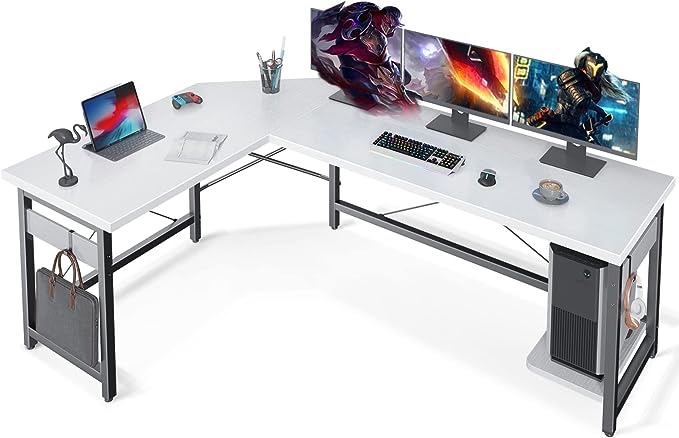 Coleshome 66" L Shaped Gaming Desk, L Shaped Desk, Computer Desk, Gaming Desk, Writing Desk, Home Office Desk, White (incomplete 1 box only)