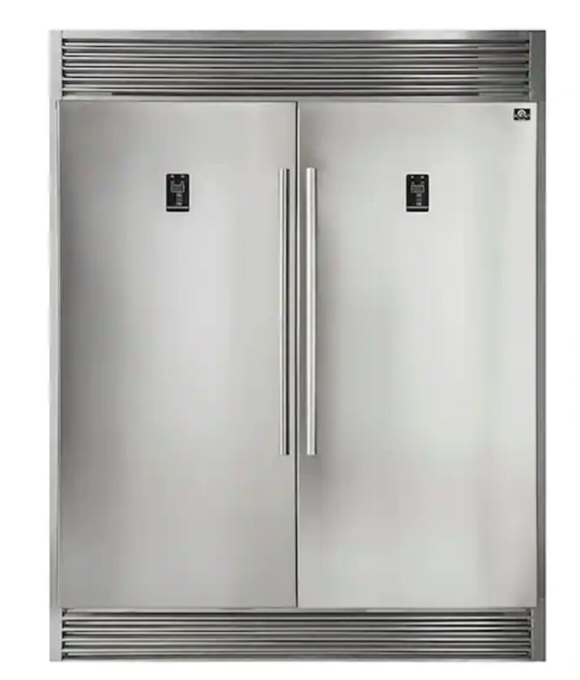 60 in.W 27.6cu.ft. Free Standing Side by Side Style 2-Doors Refrigerator, Freezer in Stainless Steel w/ Decorative Grill
