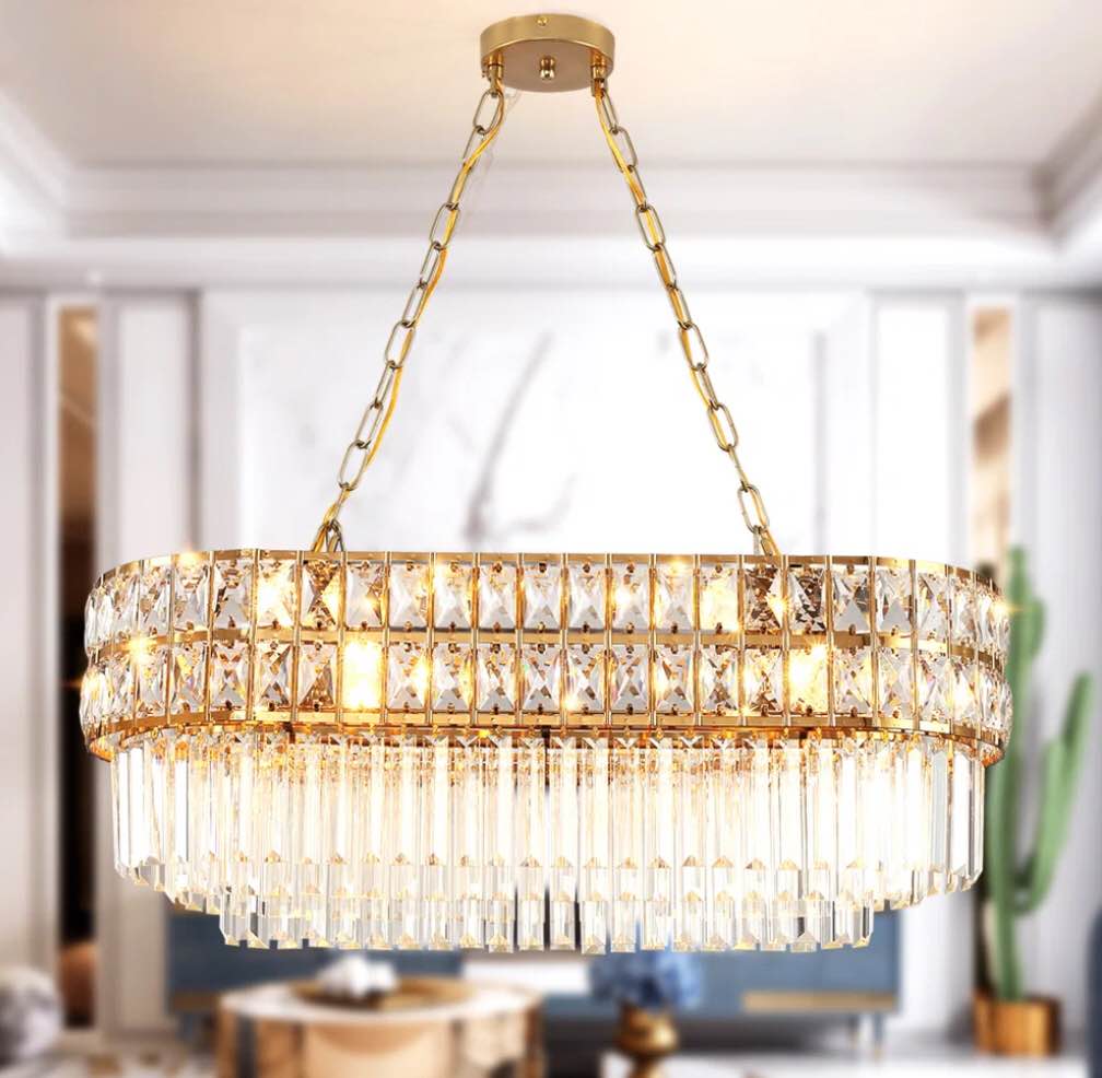 8 - Light Unique / Statement Tiered Chandelier with Crystal Accents