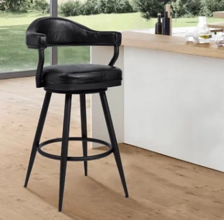 Adelita Modern Swivel Counter or Bar Height Bar Stool with Arms in Faux Leather, and Metal Frame