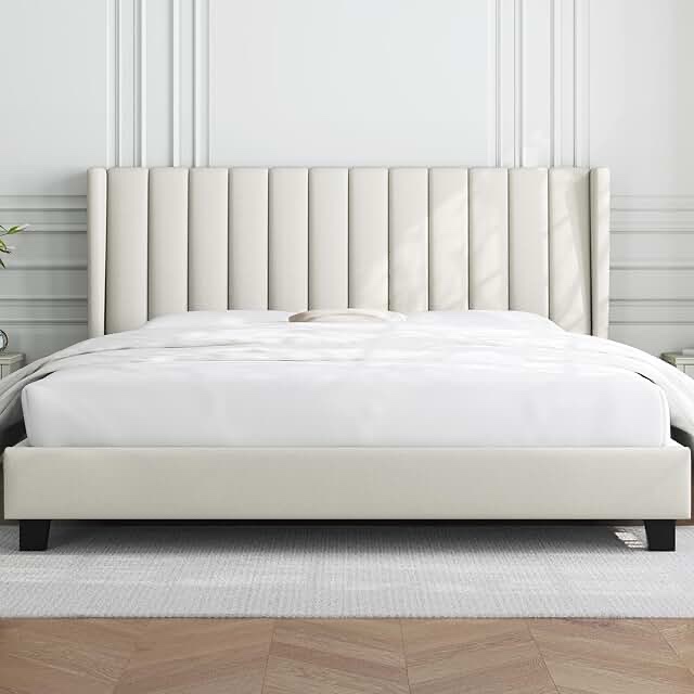 Bed 0023.King size. Footboards and side boards only. Light beige , (incomplete, box 2 of 2 only)