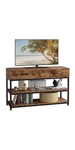model#HK-TS-01. Black metal brown wood 2drawer side table with 2 shelves IRONCK. Tv stand