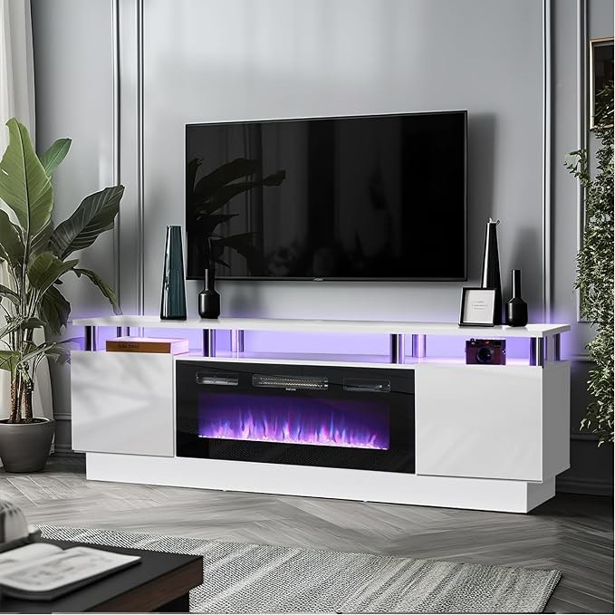 Model#H21014wH-AD. white tv console with 2doors and2 tiers