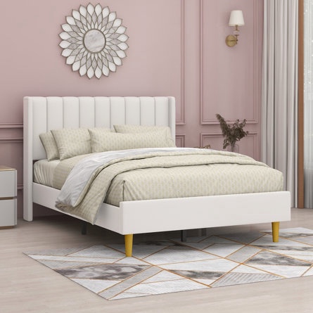 Eriksay Low Profile Upholstered Platform Bed With Wingback Headboard