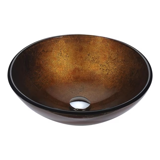 ANZZI Posh Amber Gold Glass Vessel Round Modern Bathroom Sink with Drain Included (16.5-in x 16.5-in)