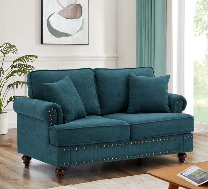 Modern Sofa For Living Room,61" Green Chenille Sofa Couch ( Incomplete)
