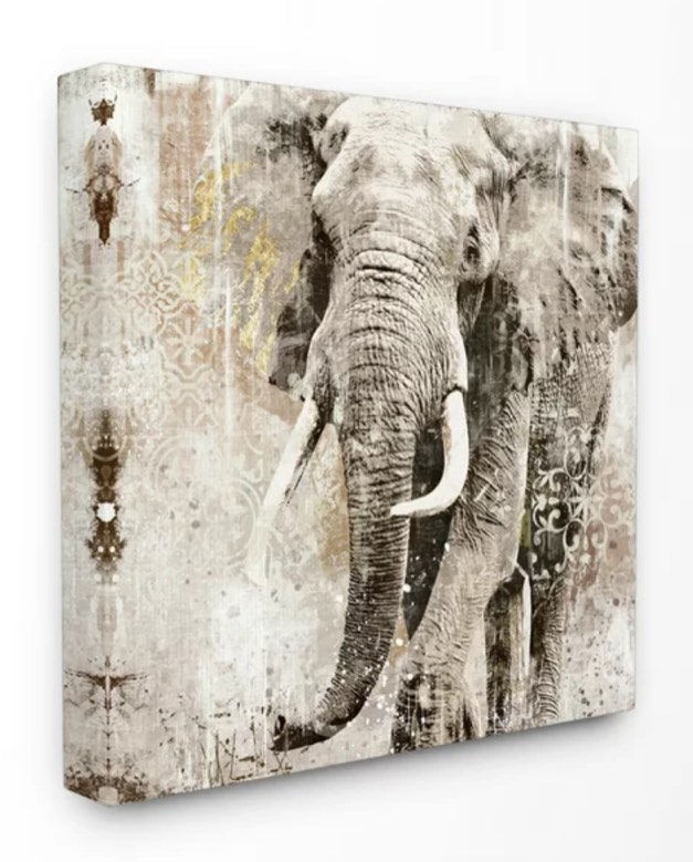 Stupell Home Décor Elephant Gold Neutral Animal Textured Photograph Canvas Wall Art by Main Line Studio