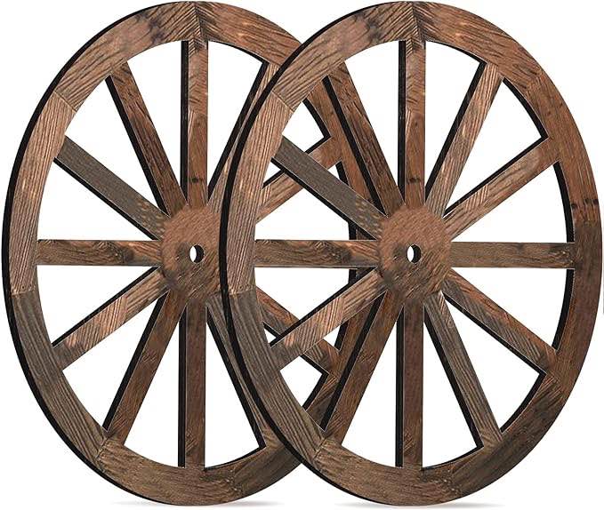 Amyhill 30 Inch Vintage Rustic Wooden Wagon Wheel Decorative Garden Cart for Bar Patio Garage